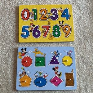 Melissa & Doug Disney numbers and shapes/colors wooden peg puzzle bundle